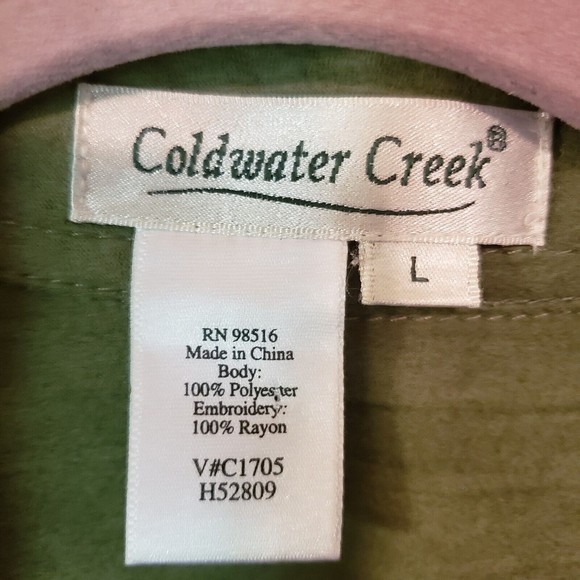 Coldwater Creek Green Faux Suede Embroidered Button Down Blouse Shacket Sz Large - Picture 2 of 7